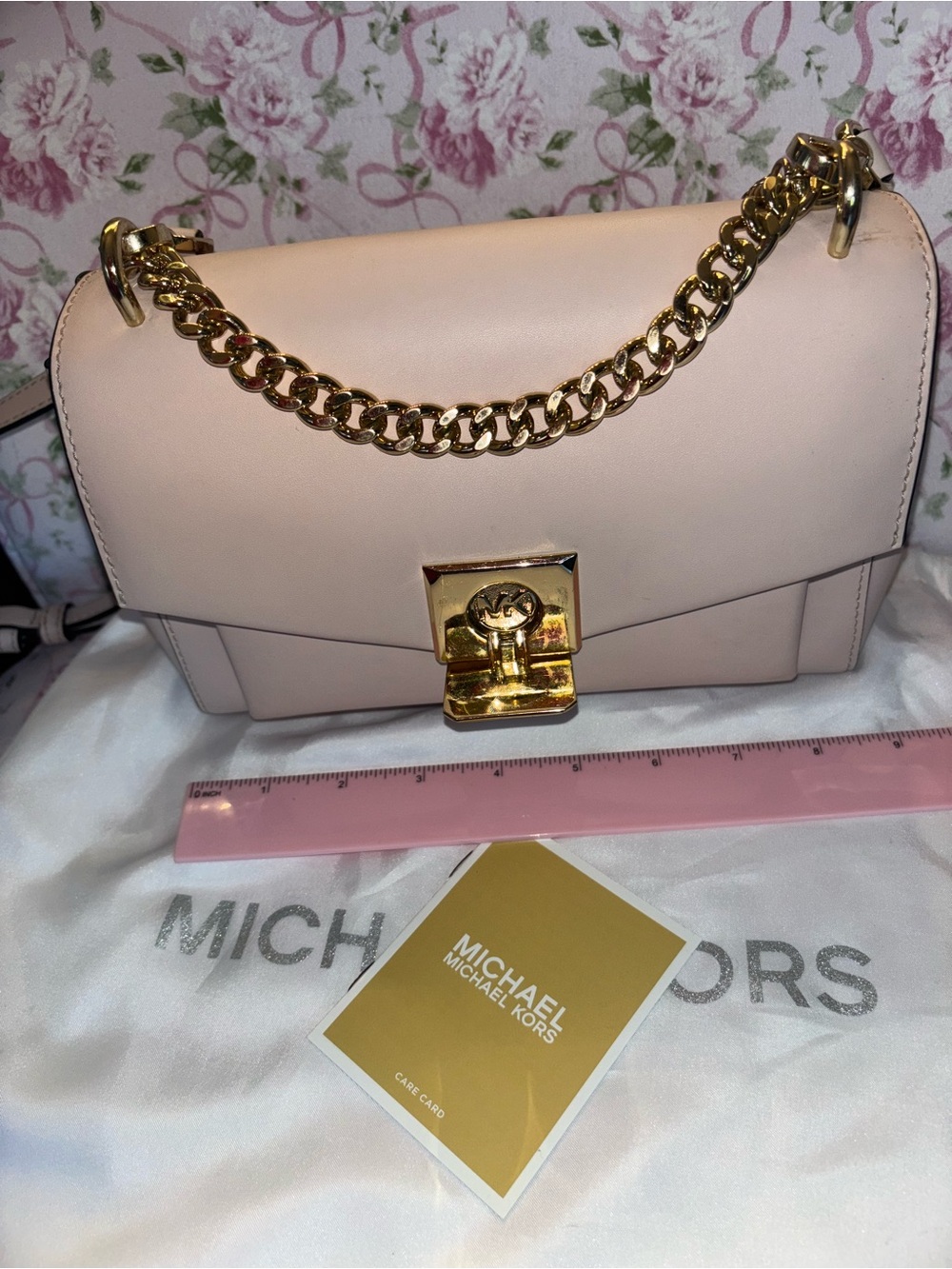 Michael Kors Blush Leather Shoulder Bag with Gold Chain